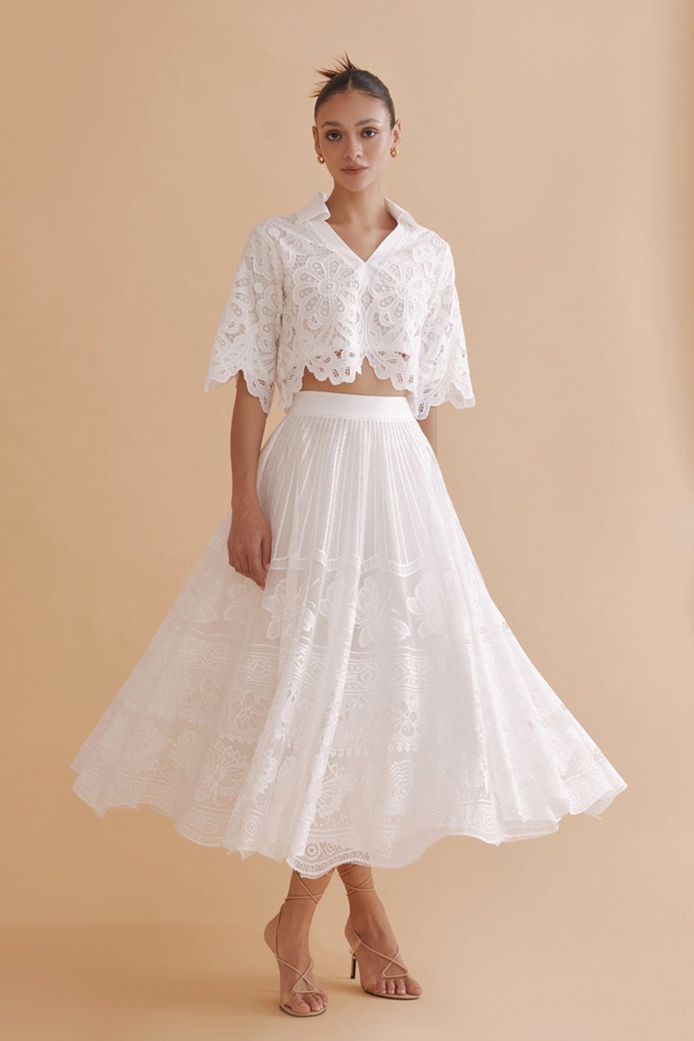 DARIA SIDE SPLIT KNOT DETAIL LACE SKIRT - IBIZA BLUE