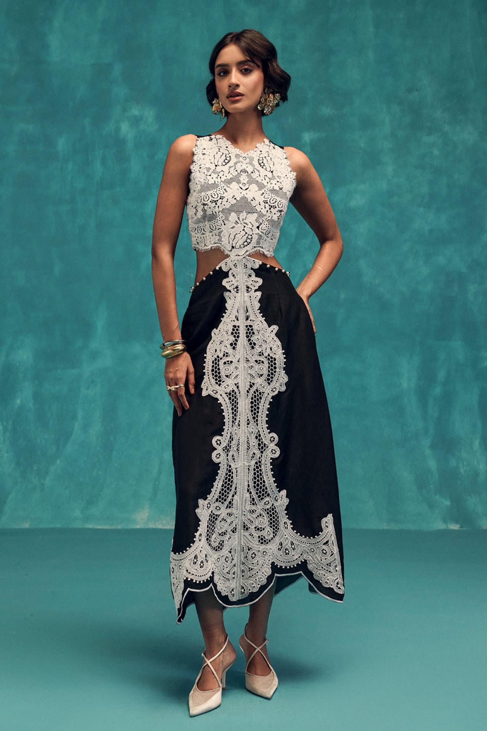 black and white lace midi dress Muse Black Lace Midi Dress