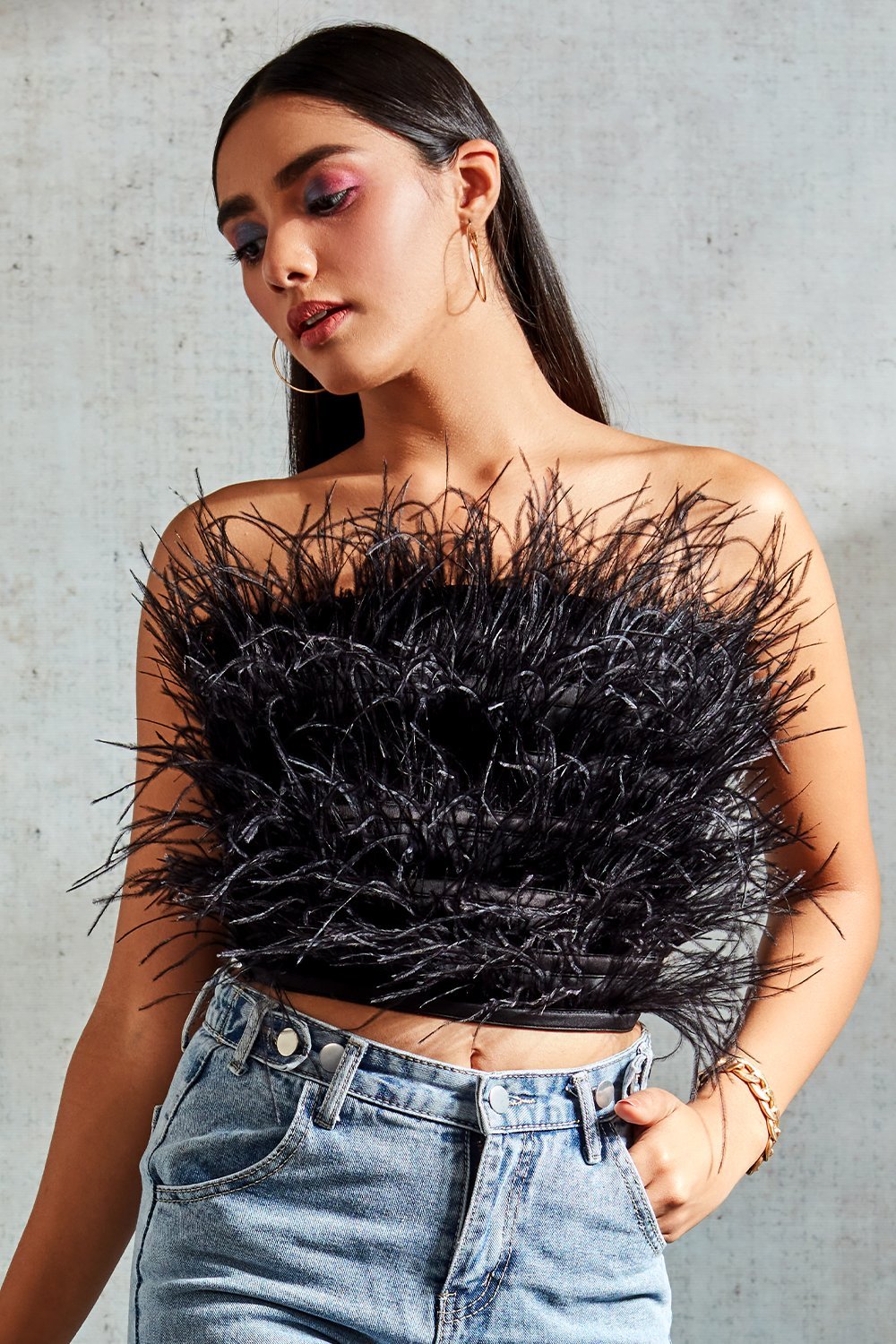 knap Langt væk Ligegyldighed Black Feather Top – Zabella