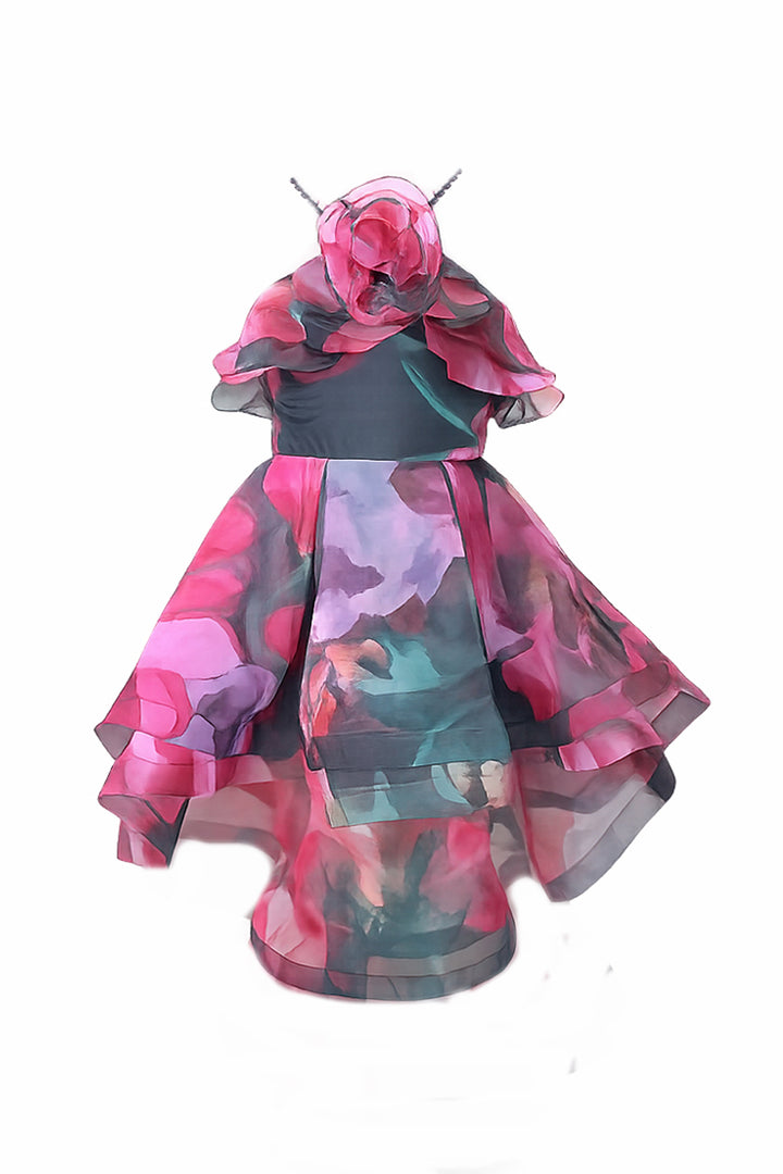 Flutter Print Organza Asymmetrical Dress