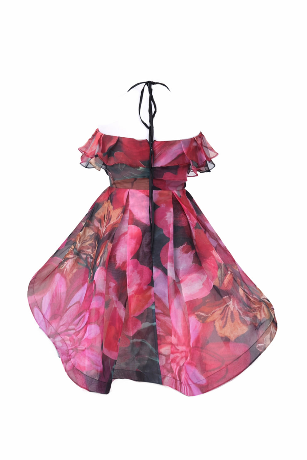 Flutter Print Organza Asymmetrical Dress