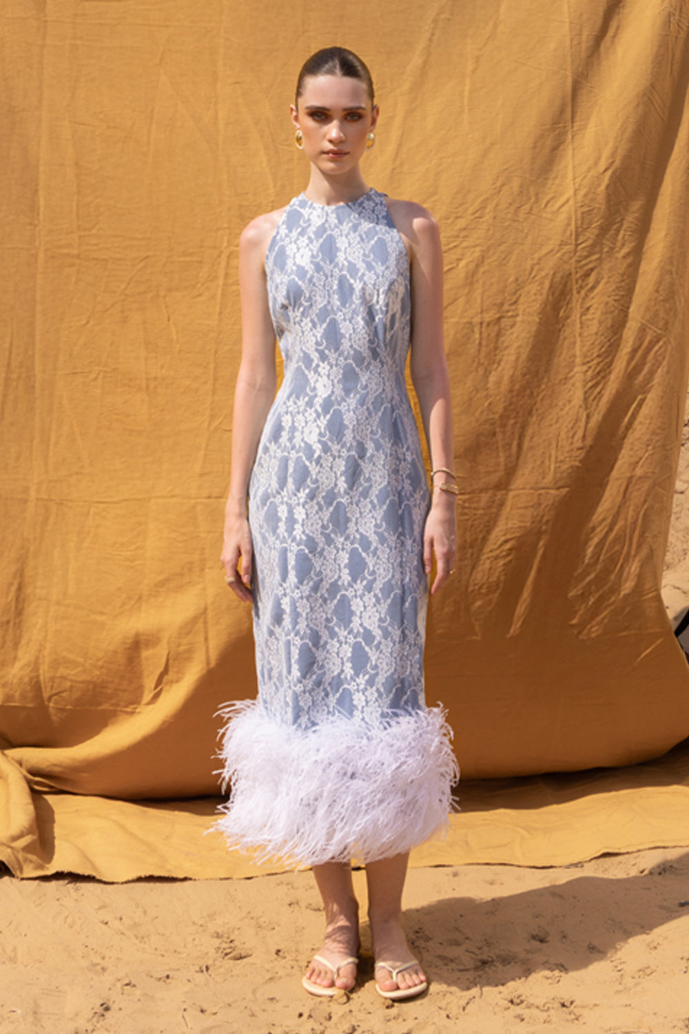 feather midi dress Clover Lace Feather Midi Dress – Zabella