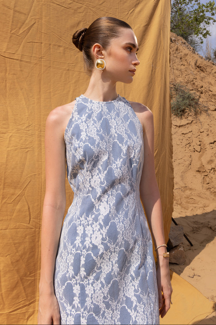 Clover Lace Feather Midi Dress