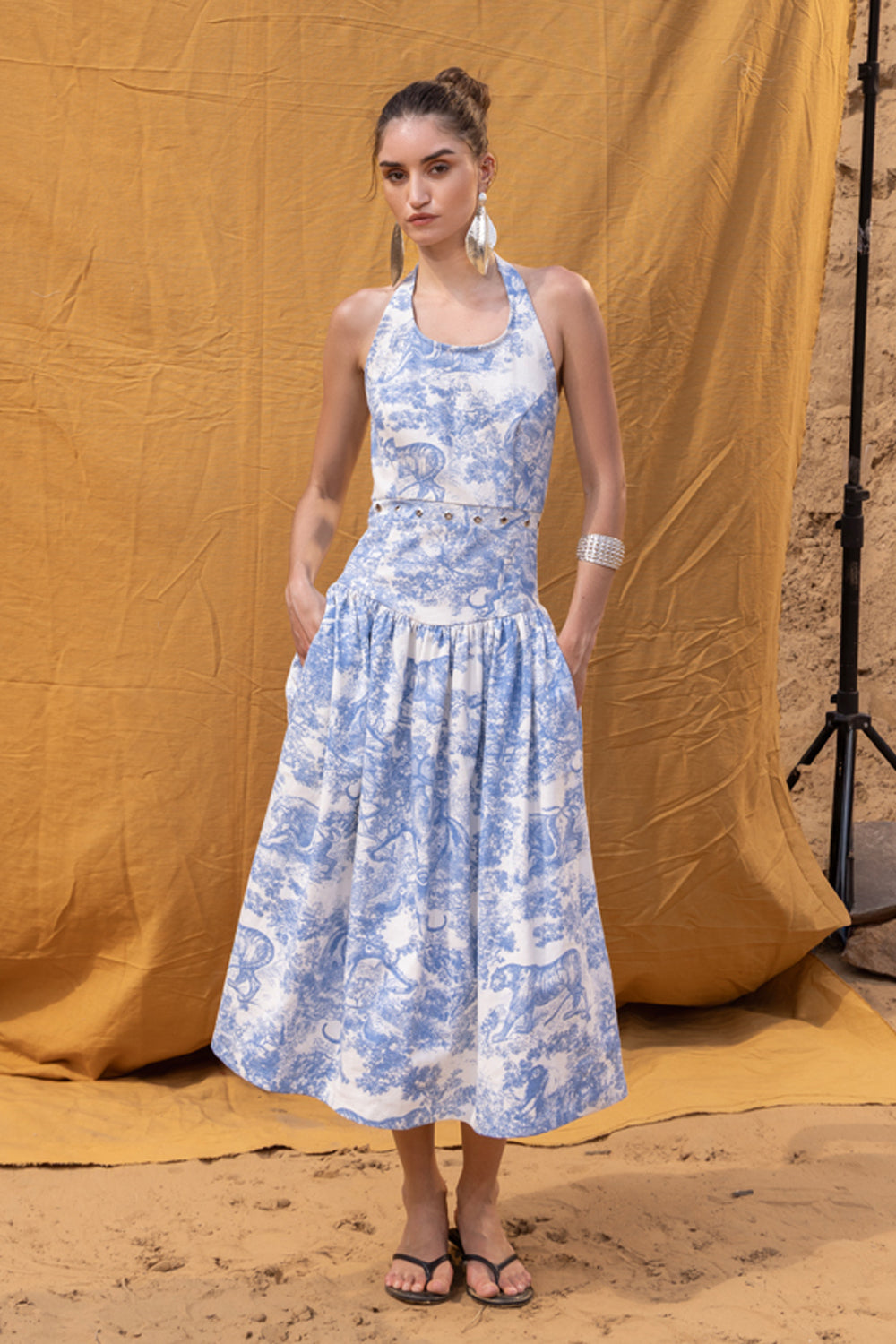 Marina Printed Denim Midi Dress – Zabella