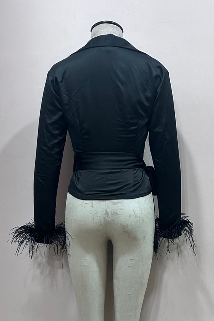 Black Satin Wrap Around Top