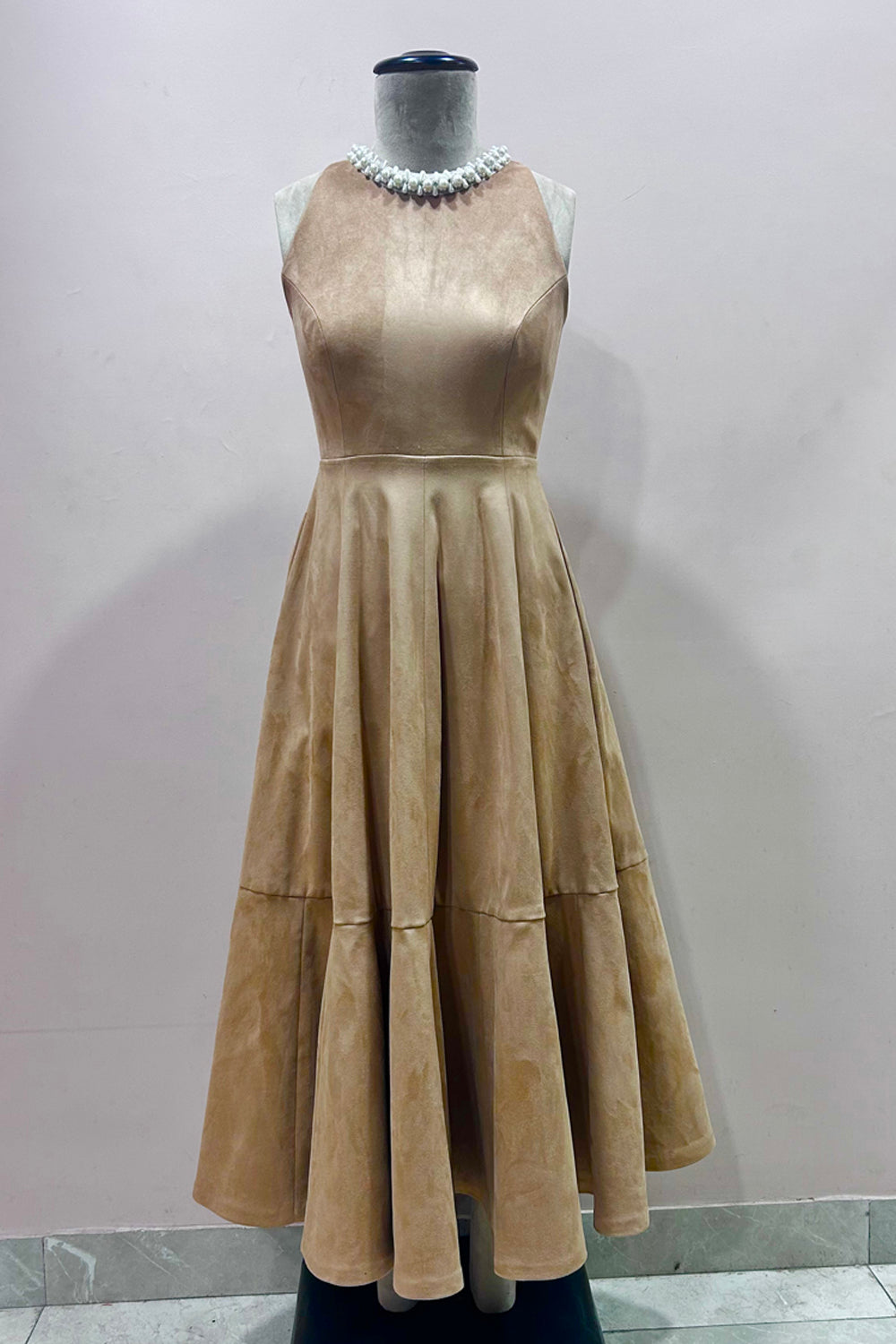 Brown Suede Midi Dress