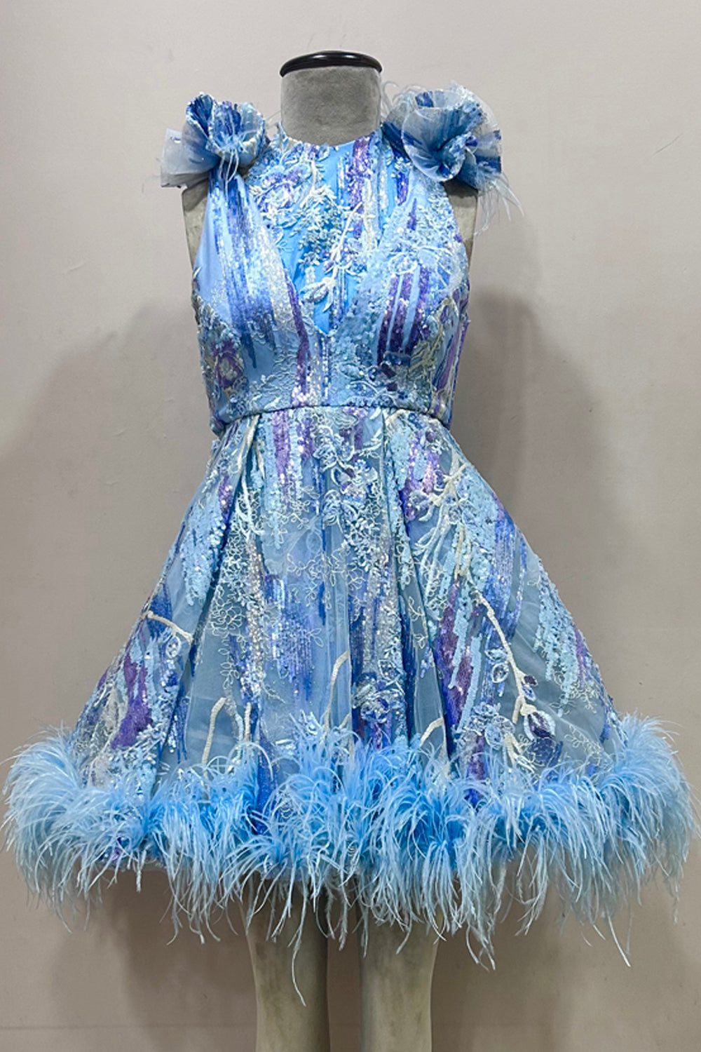 Blue Sequin and Feather Mini