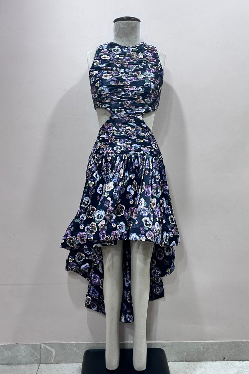 Black Foral Cut Out Asymmetrical Dress