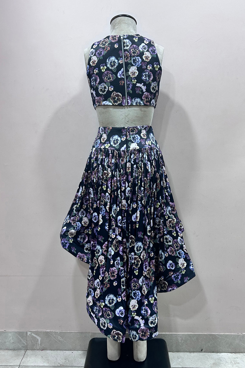 Black Foral Cut Out Asymmetrical Dress