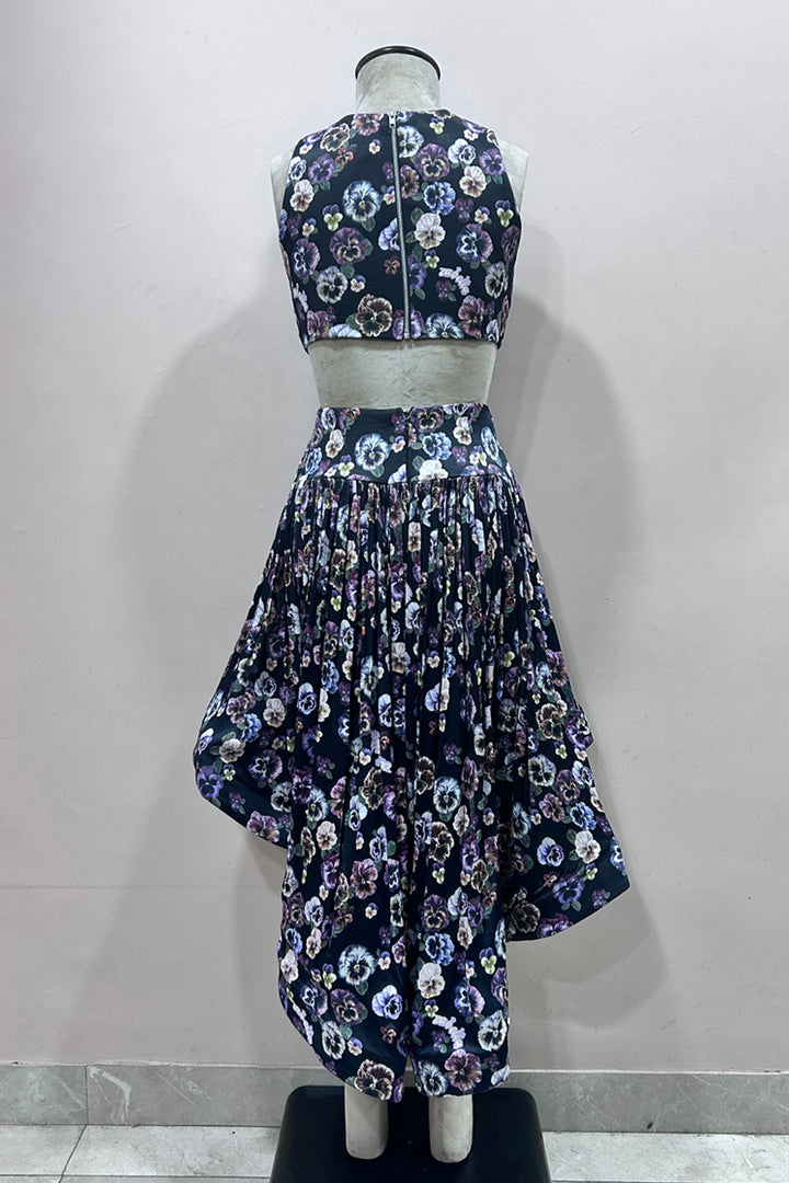 Black Foral Cut Out Asymmetrical Dress