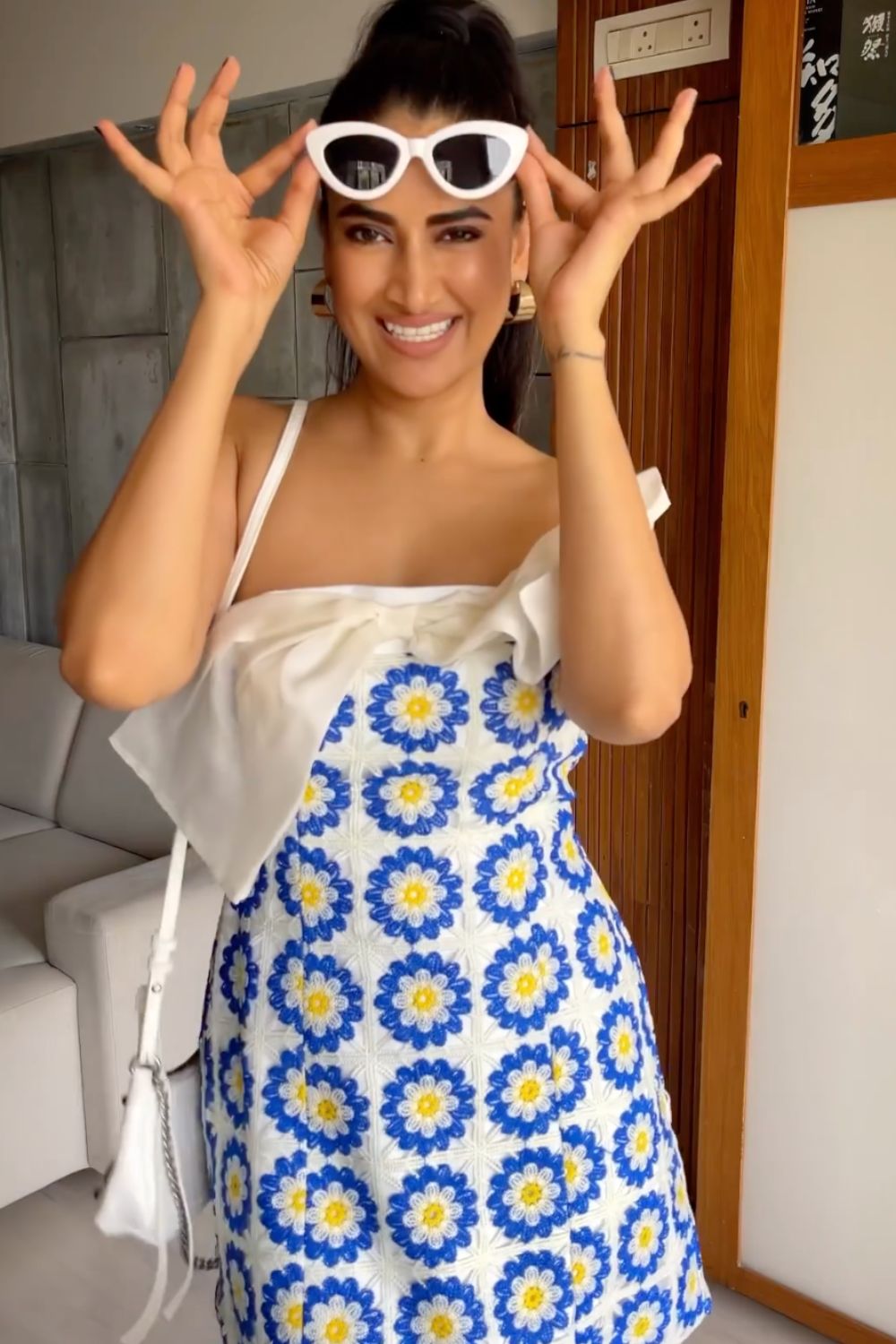 Alisha Pekha In Our Allure Dual Shaded Crochet Bow Mini Dress