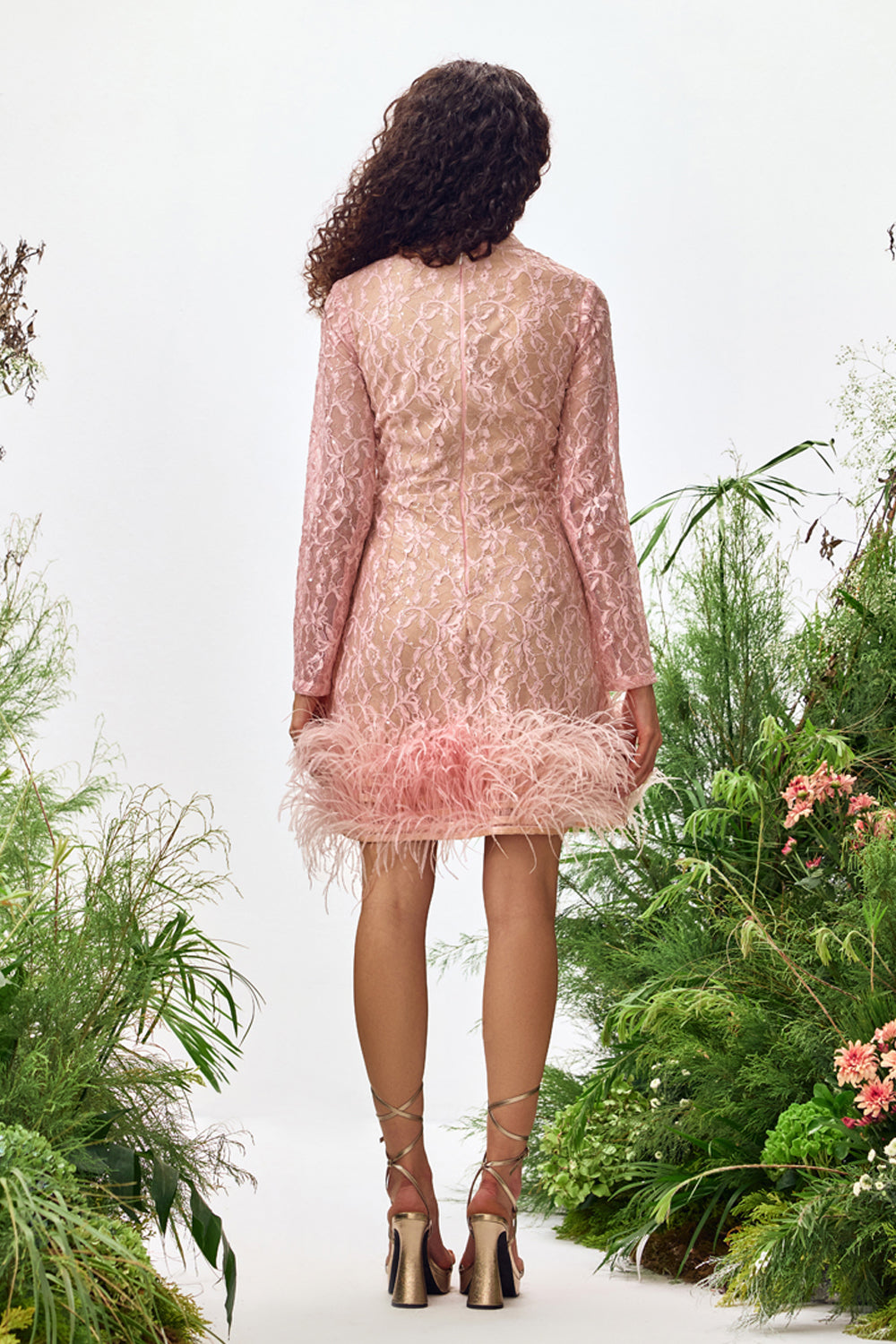 Rose Lace Feather Mini Dress