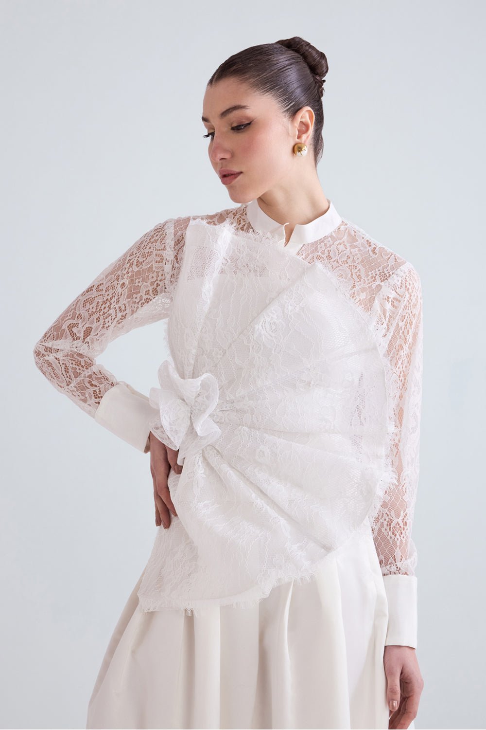 Afra White Lace Shirt And Top Set - Zabella