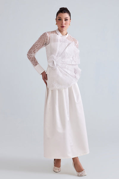 Afra White Lace Shirt And Top Set - Zabella