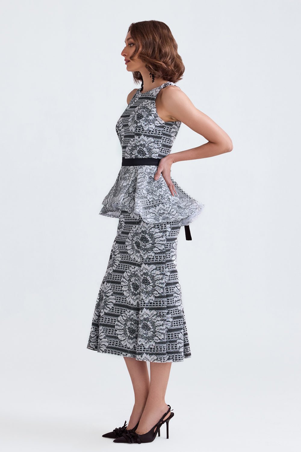 Aiza Peplum Lace Midi - Zabella