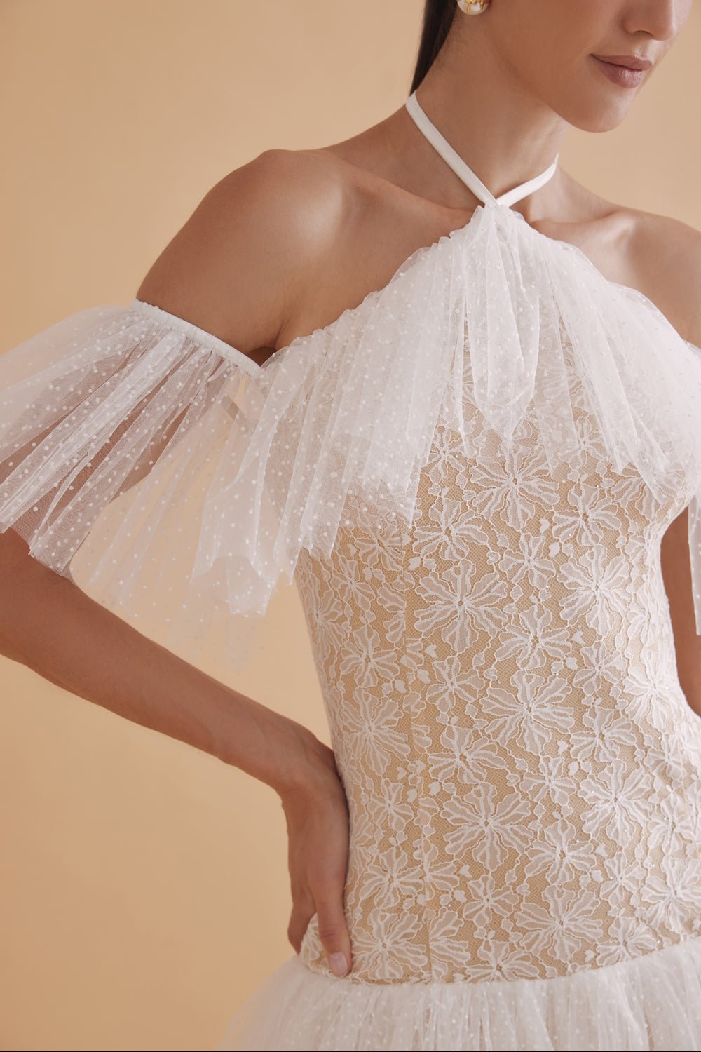 Alessandro White Lace Halter Mini Dress - Zabella