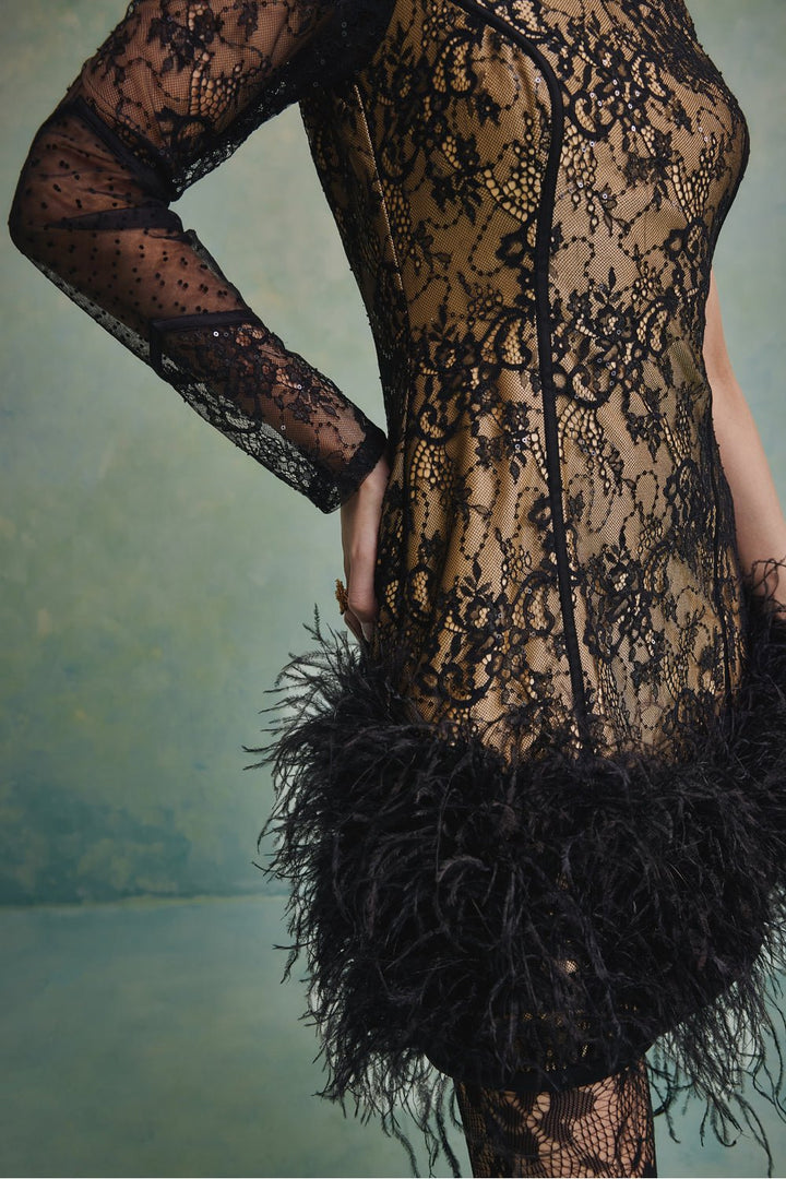 Bella One Shoulder Feather Mini Dress - Zabella