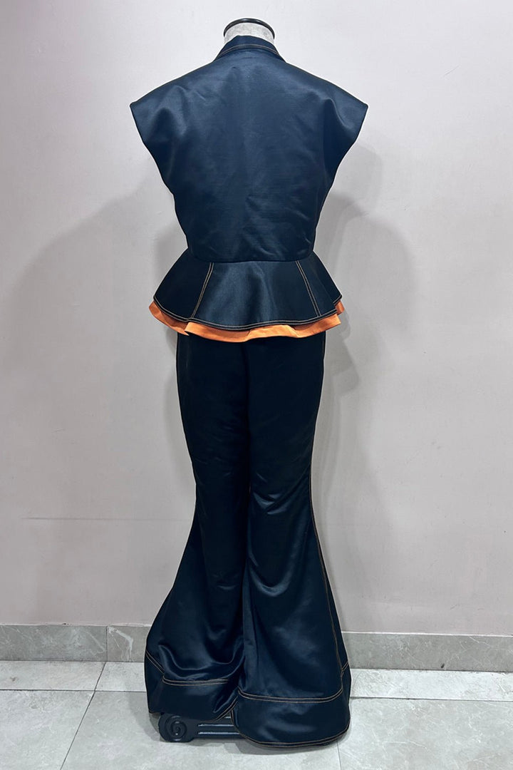 Black and Burnt Orange Satin Co Ord Set - Zabella