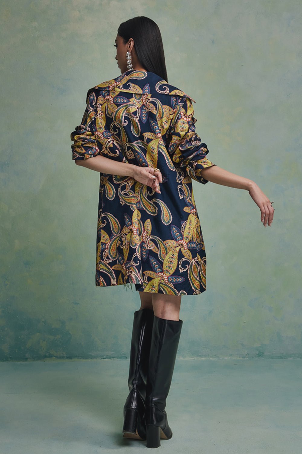 Blue Baroque Feather Dress With Jacket - Zabella