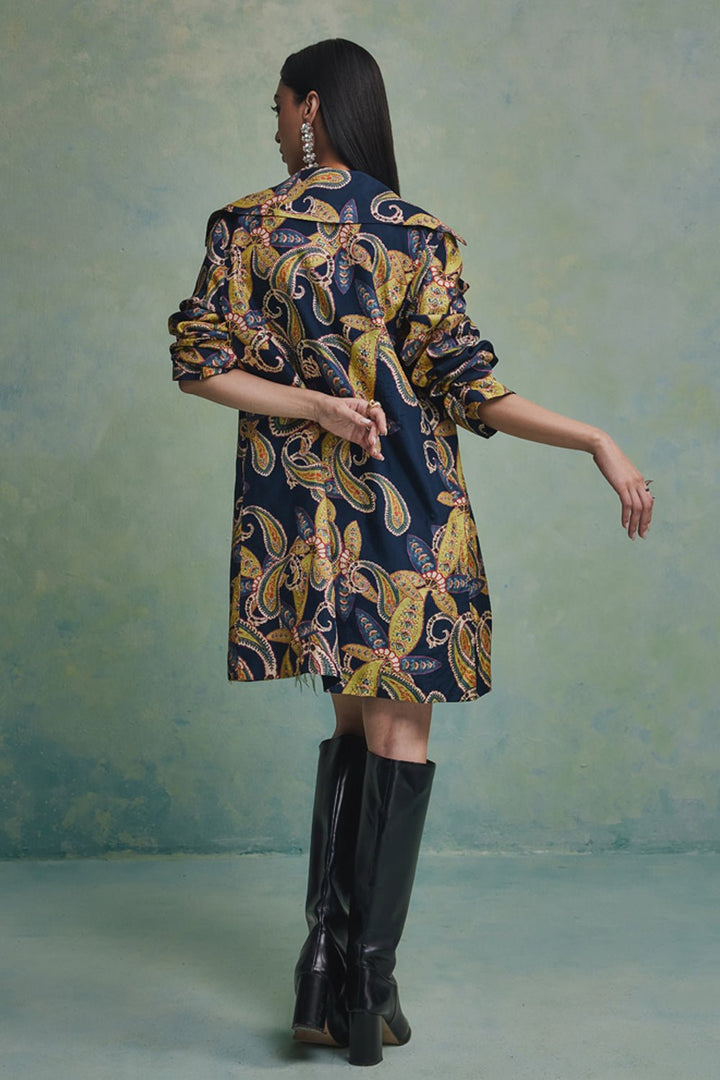 Blue Baroque Feather Dress With Jacket - Zabella