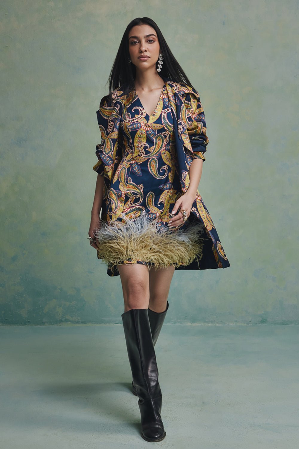 Blue Baroque Feather Jacket - Zabella