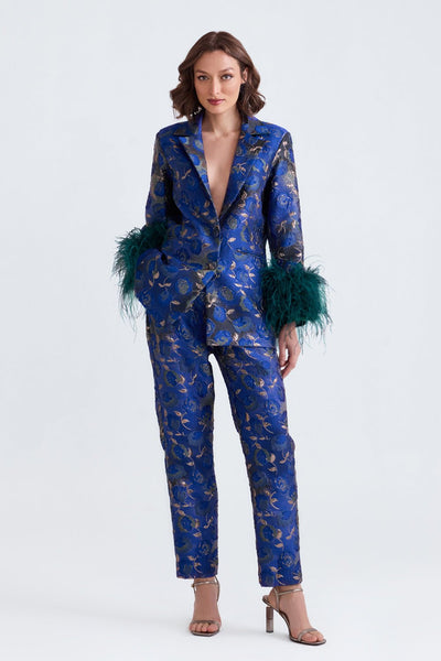 Cyra Jacquard Feather Pantsuit - Zabella