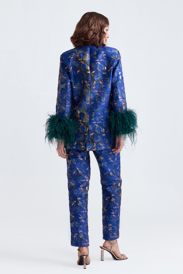 Cyra Jacquard Feather Pantsuit - Zabella