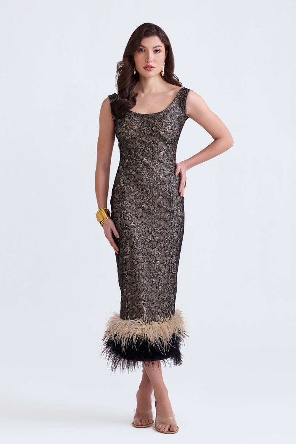 Dalia Black Lace Feather Midi - Zabella