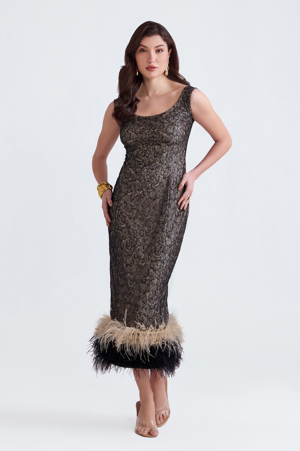 Dalia Black Lace Feather Midi - Zabella