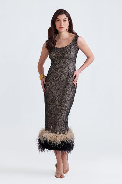 Dalia Black Lace Feather Midi - Zabella