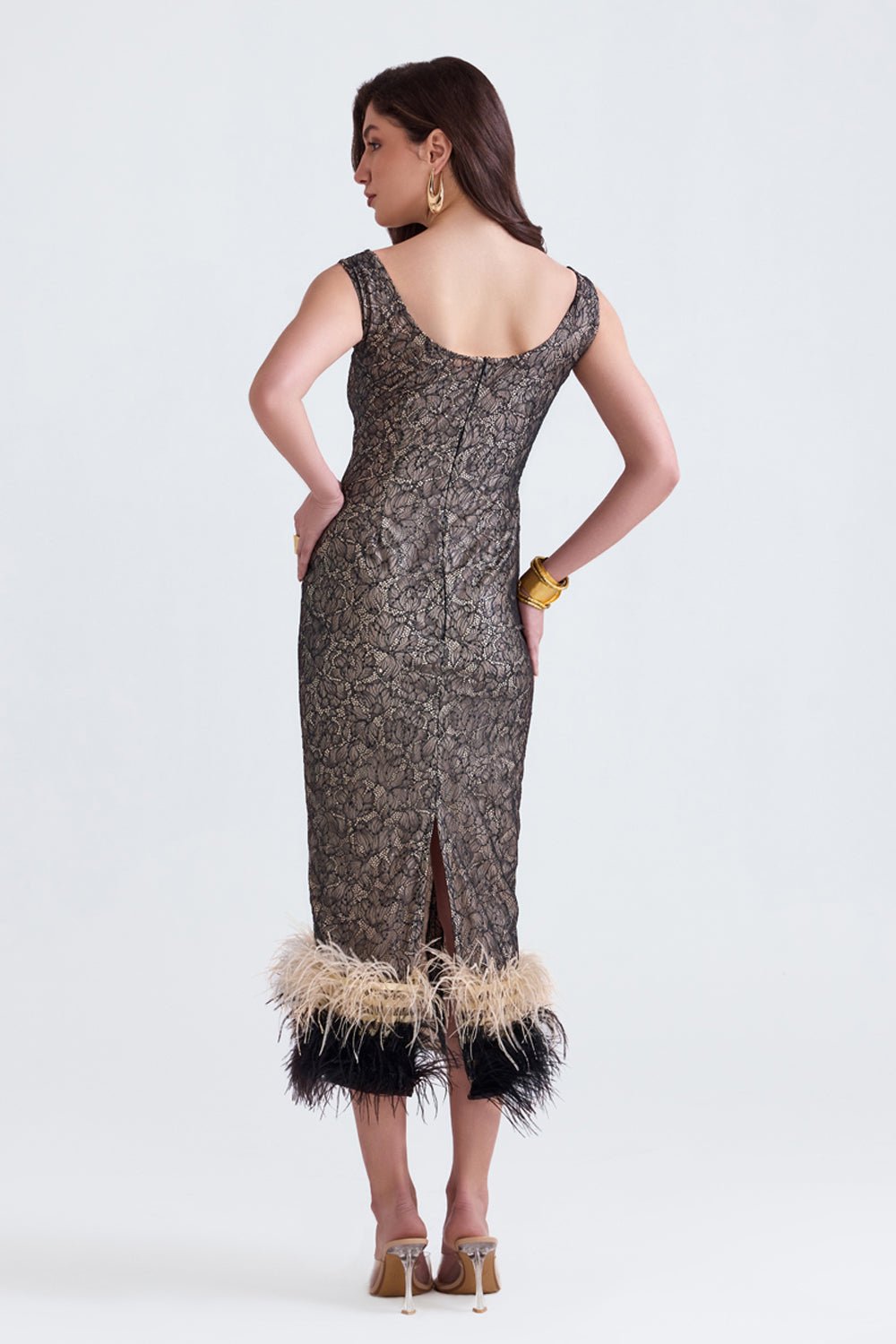 Dalia Black Lace Feather Midi - Zabella