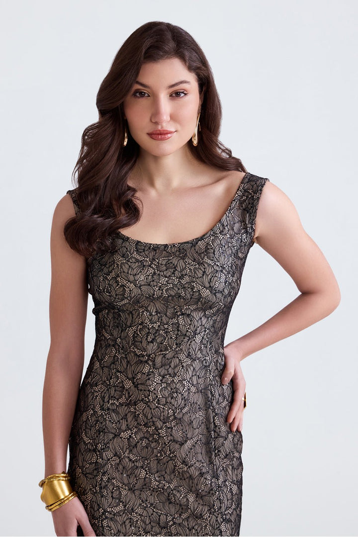 Dalia Black Lace Feather Midi - Zabella
