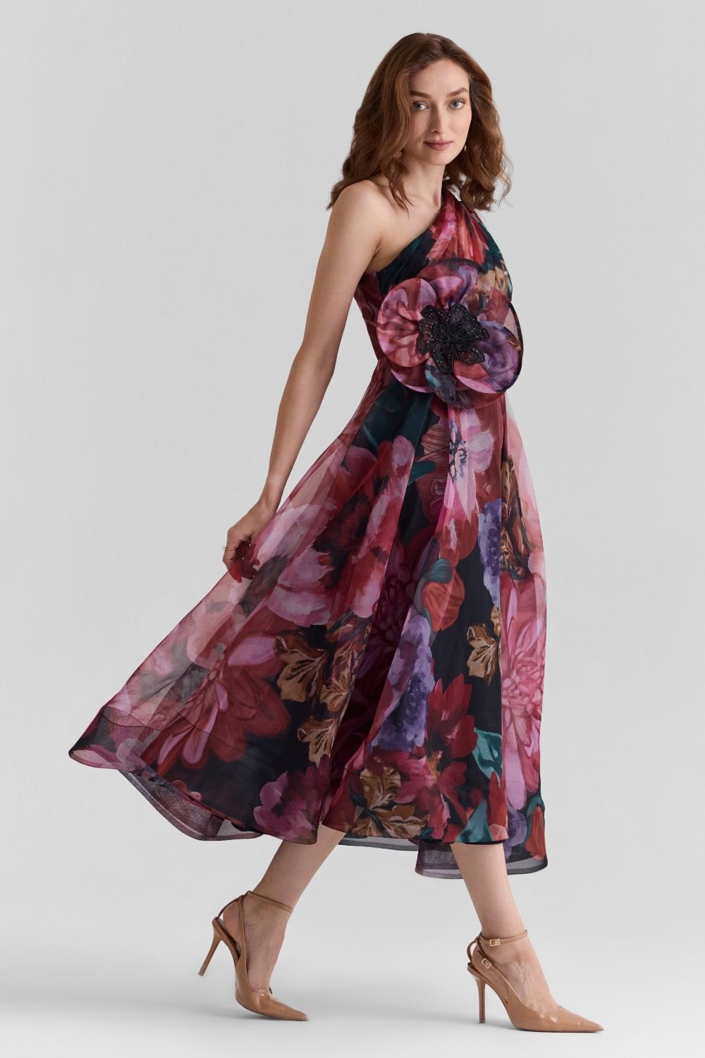 Flutter Print Organza Midi Dress - Zabella