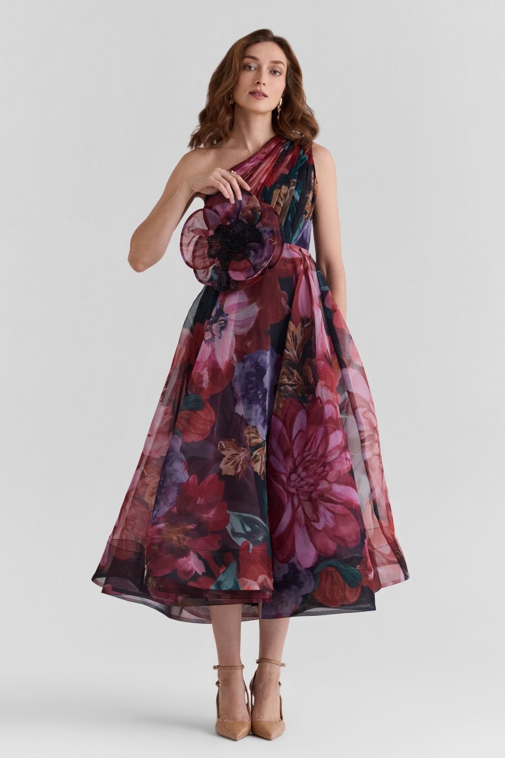 Flutter Print Organza Midi Dress - Zabella