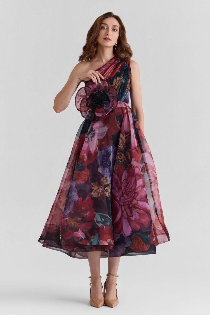 Flutter Print Organza Midi Dress - Zabella