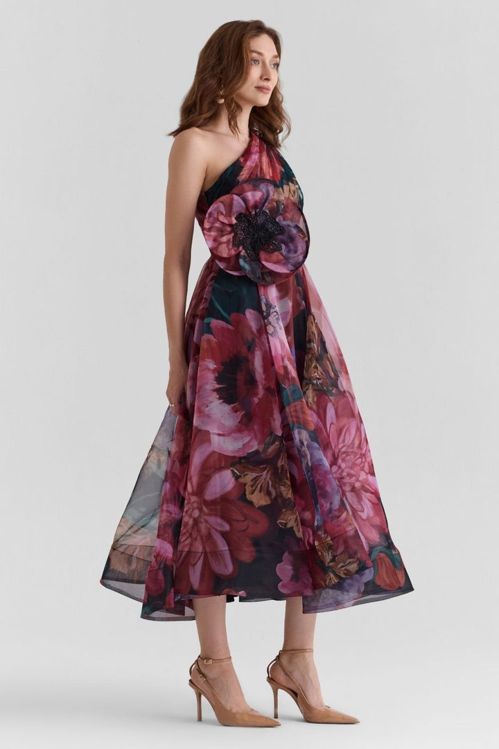 Flutter Print Organza Midi Dress - Zabella