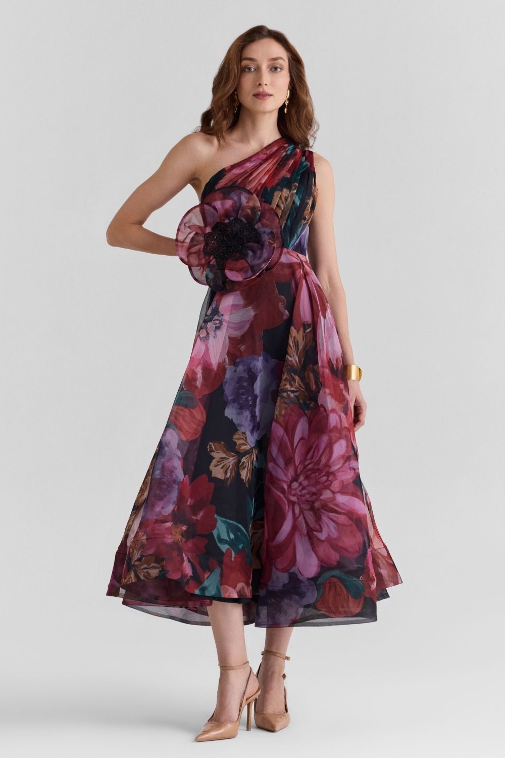 Flutter Print Organza Midi Dress - Zabella