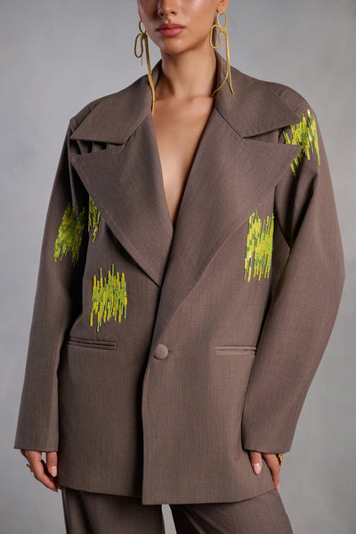 Genevie Grey Hand Embroidered Blazer - Zabella