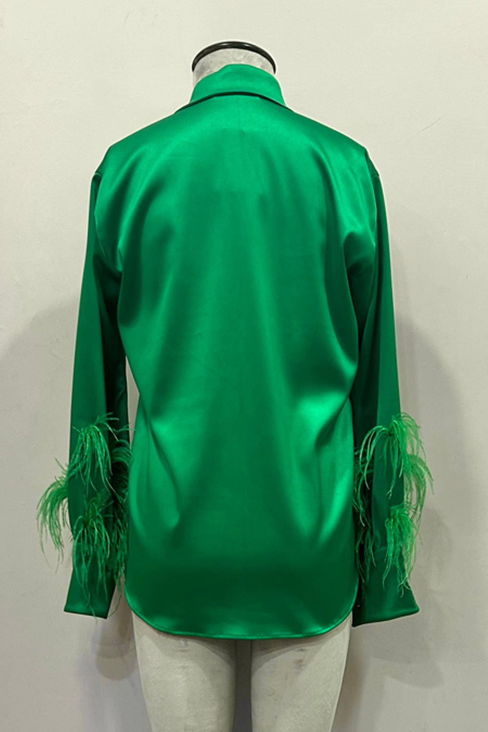 Green Satin Shirt with Feather - Zabella