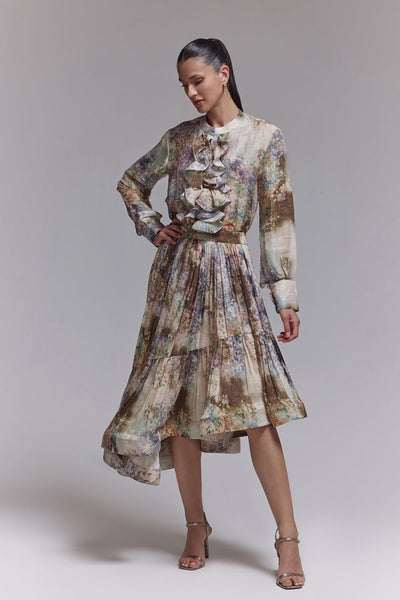 Greta Printed Silk Linen Co - ord Skirt - Zabella