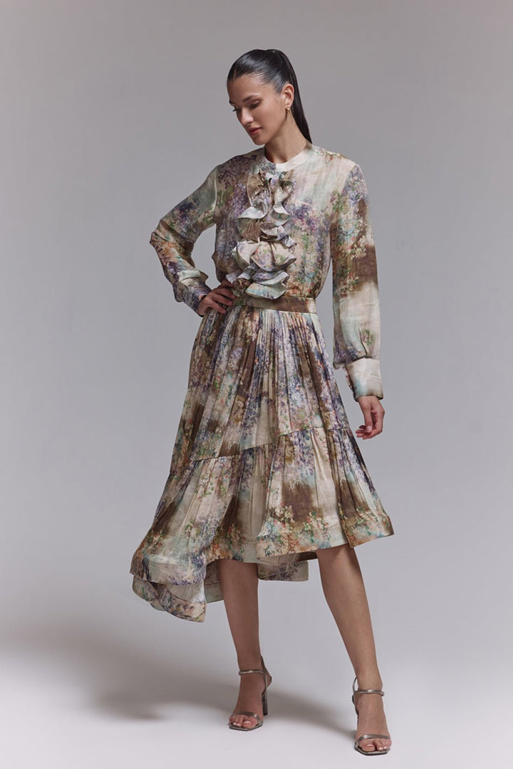 Greta Printed Silk Linen Shirt - Zabella