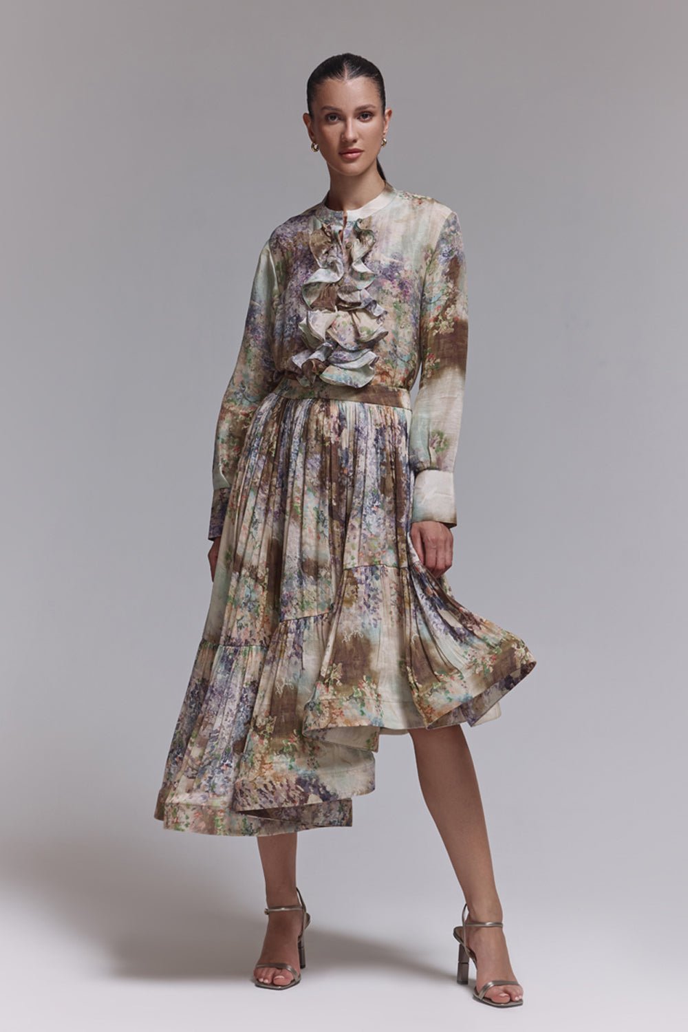 Greta Printed Silk Linen Shirt - Zabella