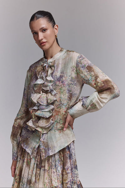 Greta Printed Silk Linen Shirt - Zabella