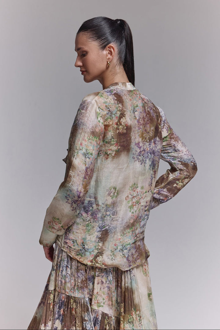 Greta Printed Silk Linen Shirt - Zabella