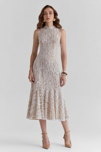 Haze White Lace Midi Dress - Zabella