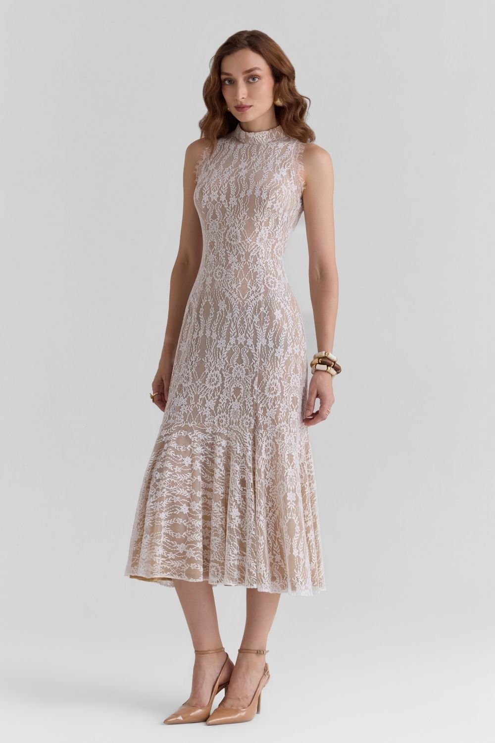 Haze White Lace Midi Dress - Zabella