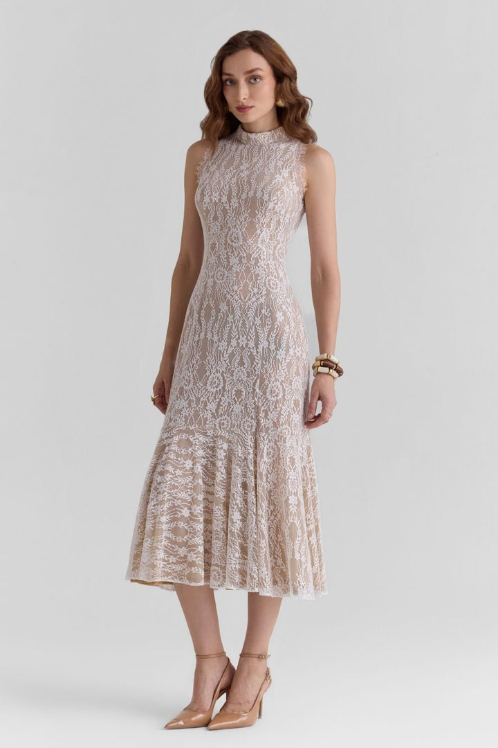 Haze White Lace Midi Dress - Zabella