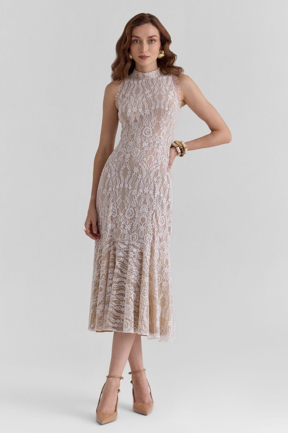 Haze White Lace Midi Dress - Zabella