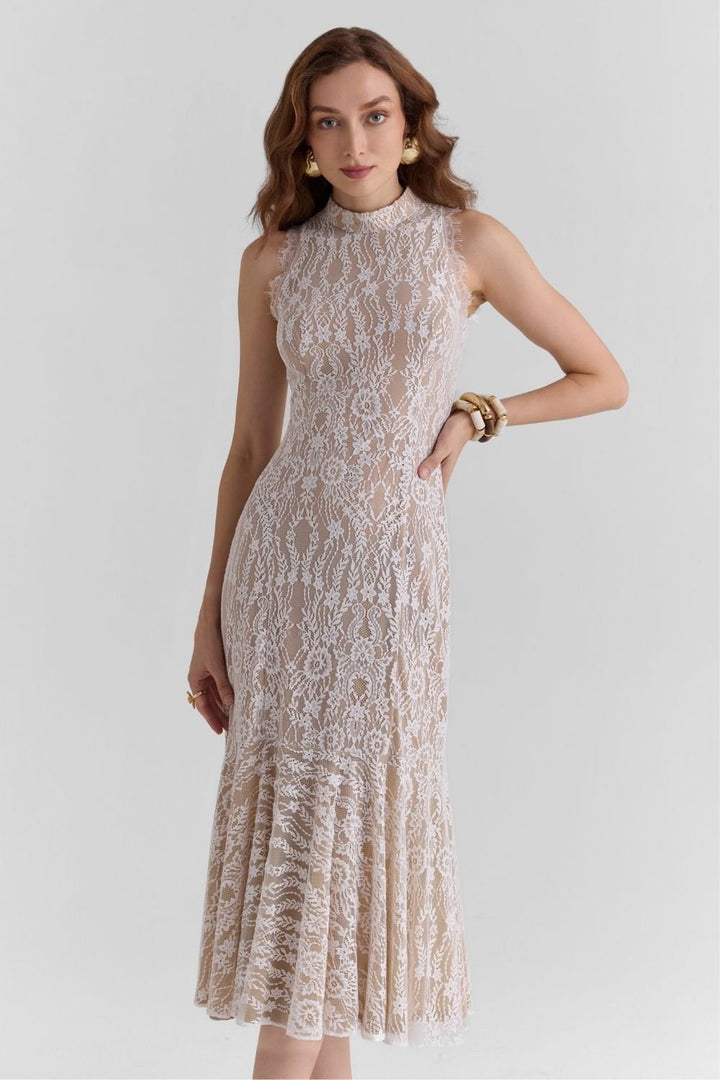 Haze White Lace Midi Dress - Zabella