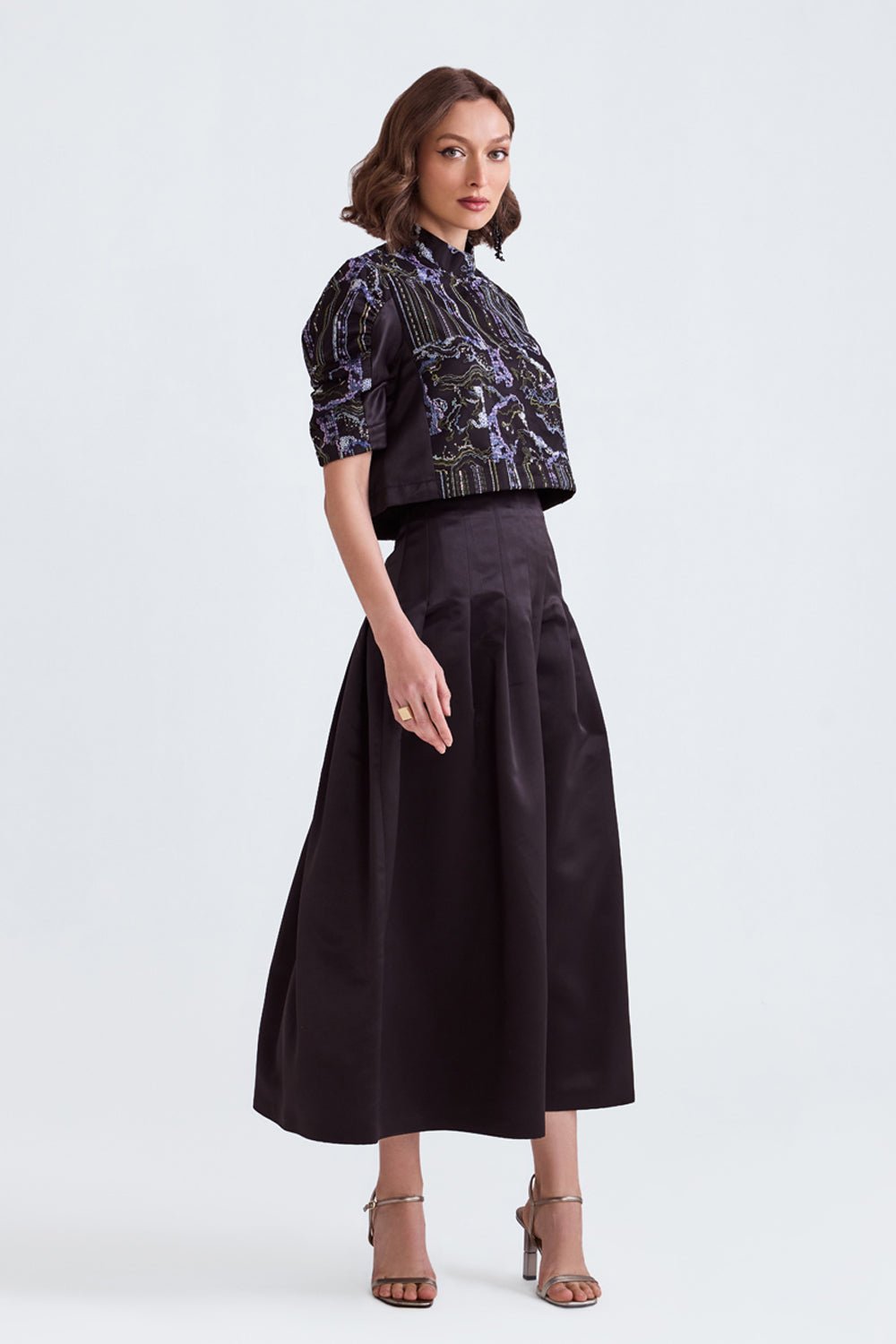 Huma Sequin Top And Satin Midi Skirt - Zabella
